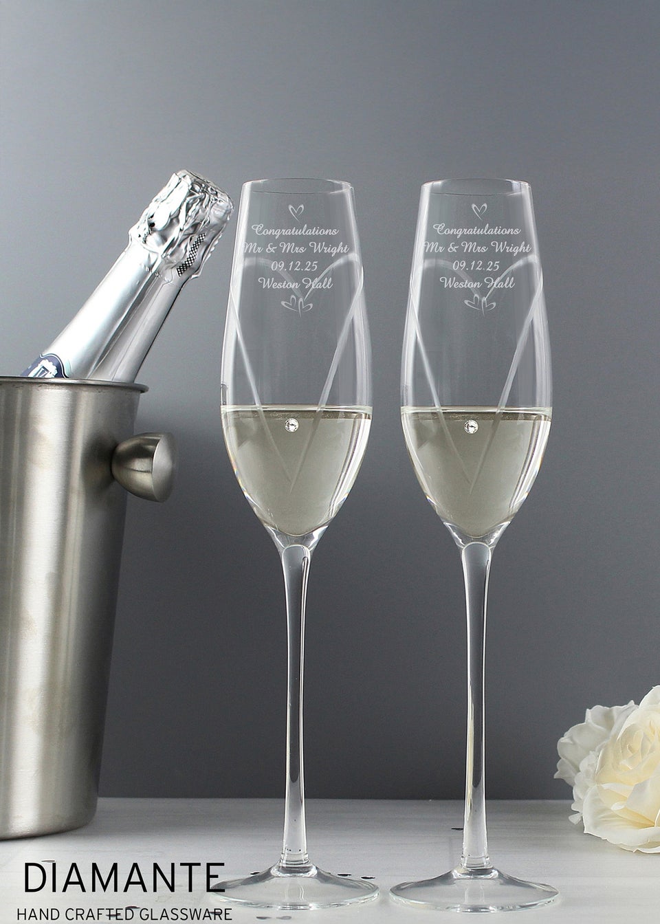 Personalised Memento Company Hand Cut Little Hearts Pair of Flutes with Gift Box