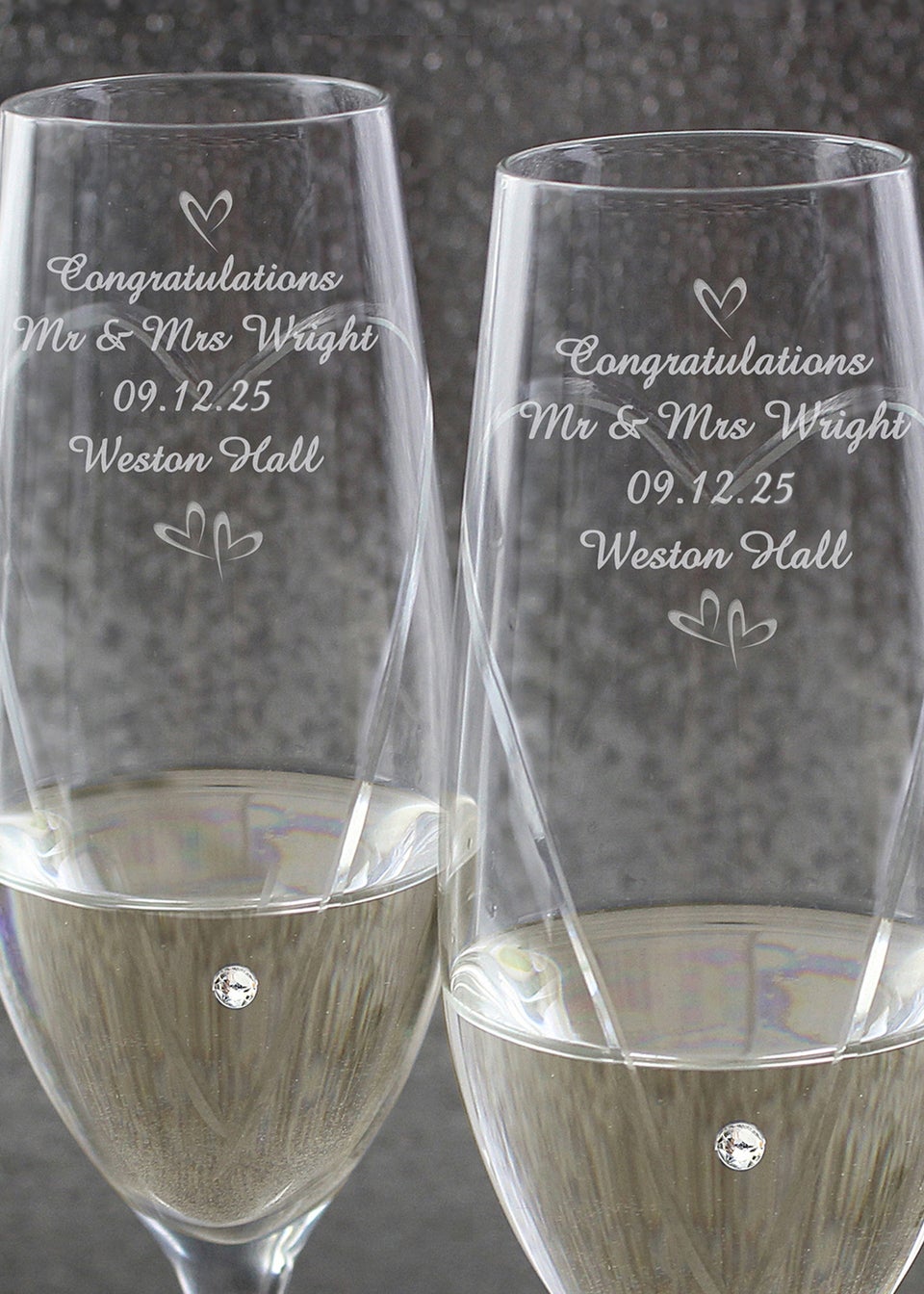 Personalised Memento Company Hand Cut Little Hearts Pair of Flutes with Gift Box