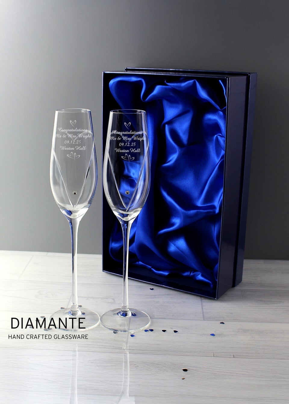 Personalised Memento Company Hand Cut Little Hearts Pair of Flutes with Gift Box