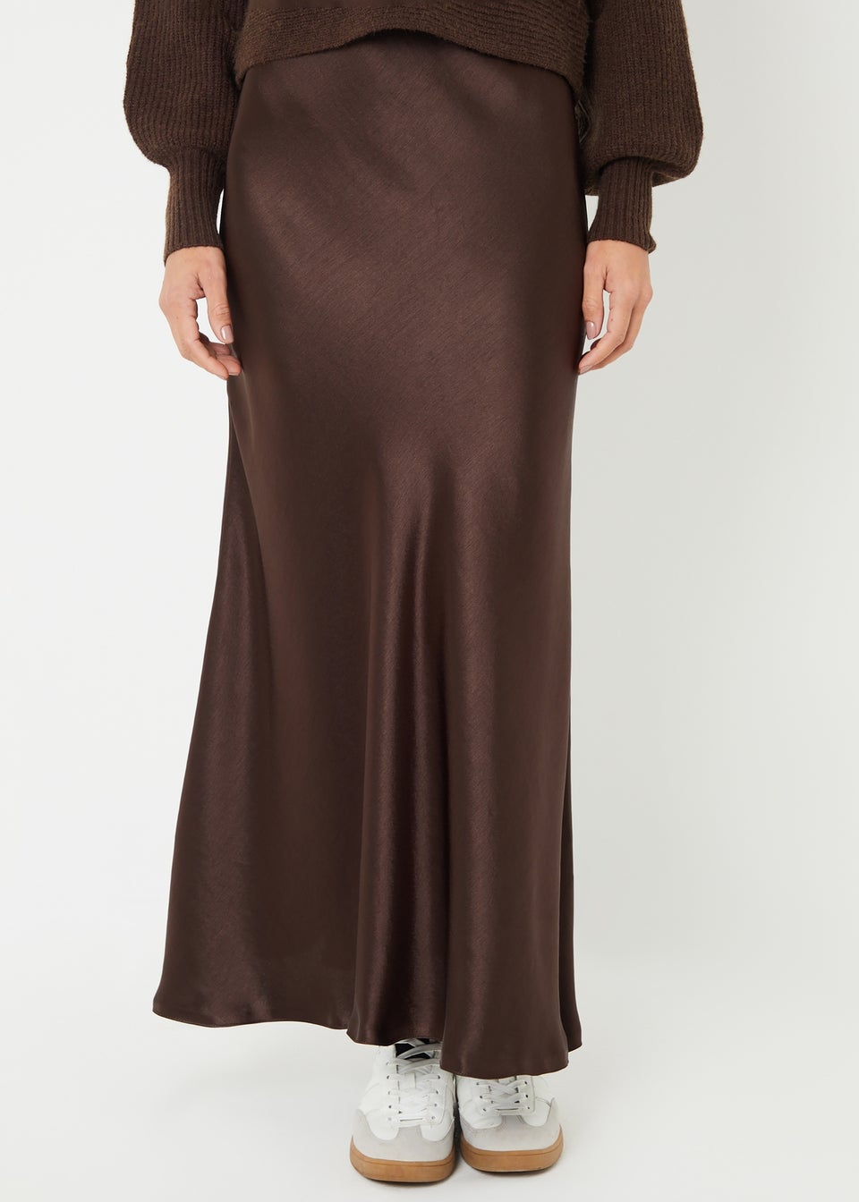Threadbare Chocolate Ariel Satin Maxi Slip Skirt