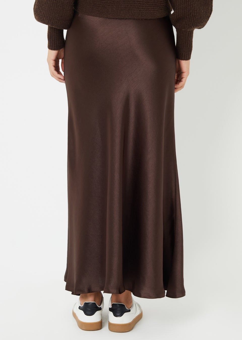 Threadbare Chocolate Ariel Satin Maxi Slip Skirt