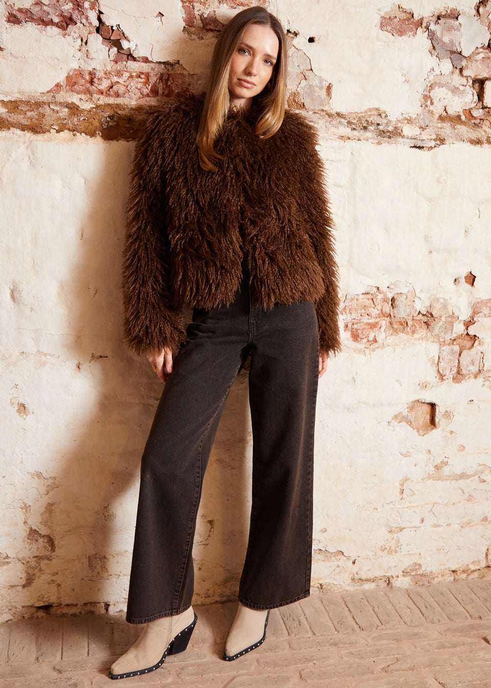 Threadbare Chocolate Mongolian Faux Fur Vintage Style Coat