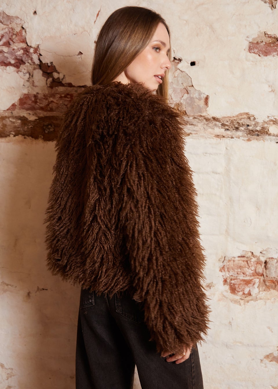 Threadbare Chocolate Mongolian Faux Fur Vintage Style Coat