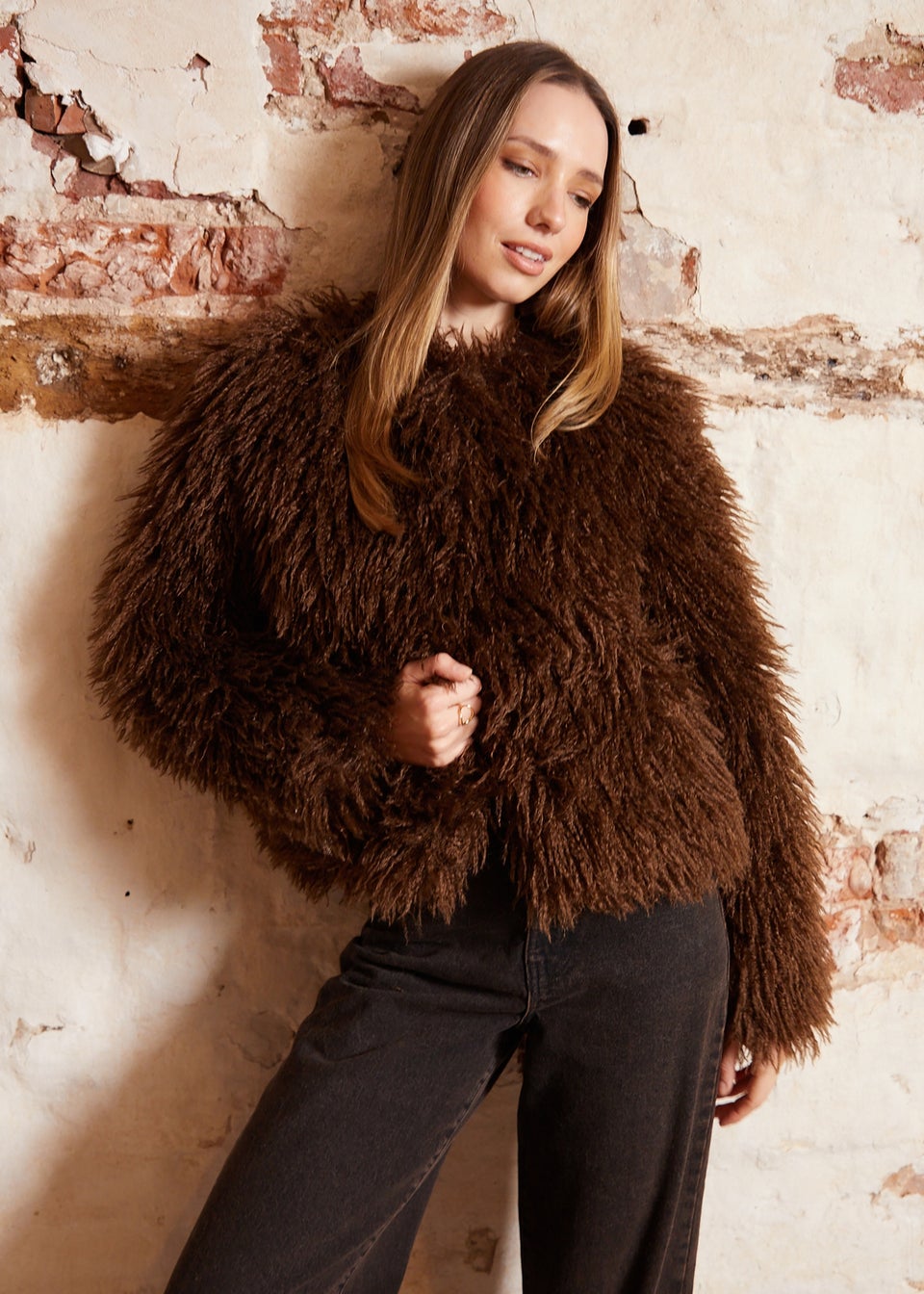 Threadbare Chocolate Mongolian Faux Fur Vintage Style Coat