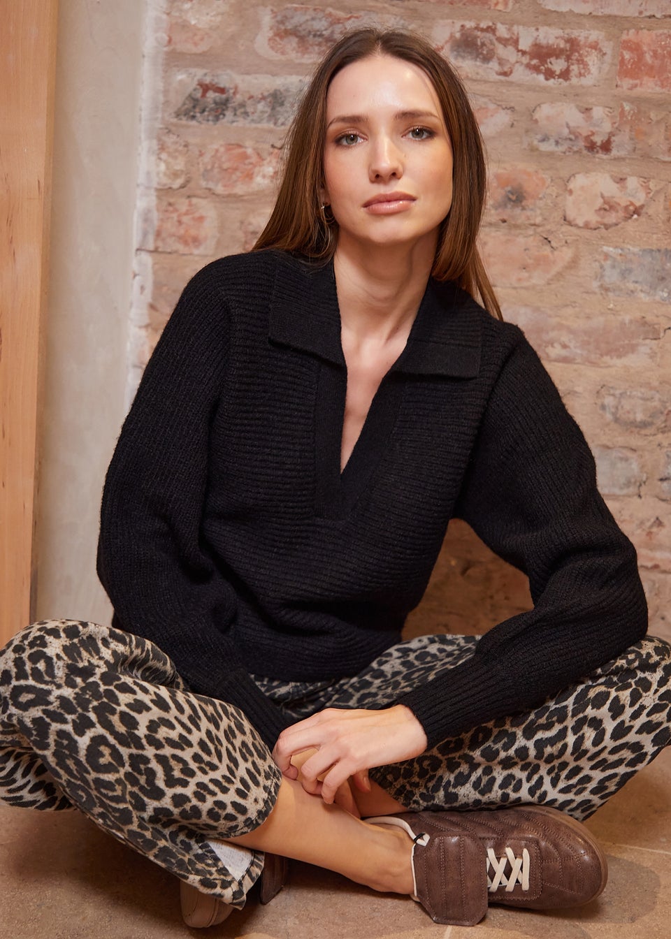 Threadbare Black Trophy Neck Knitted Jumper