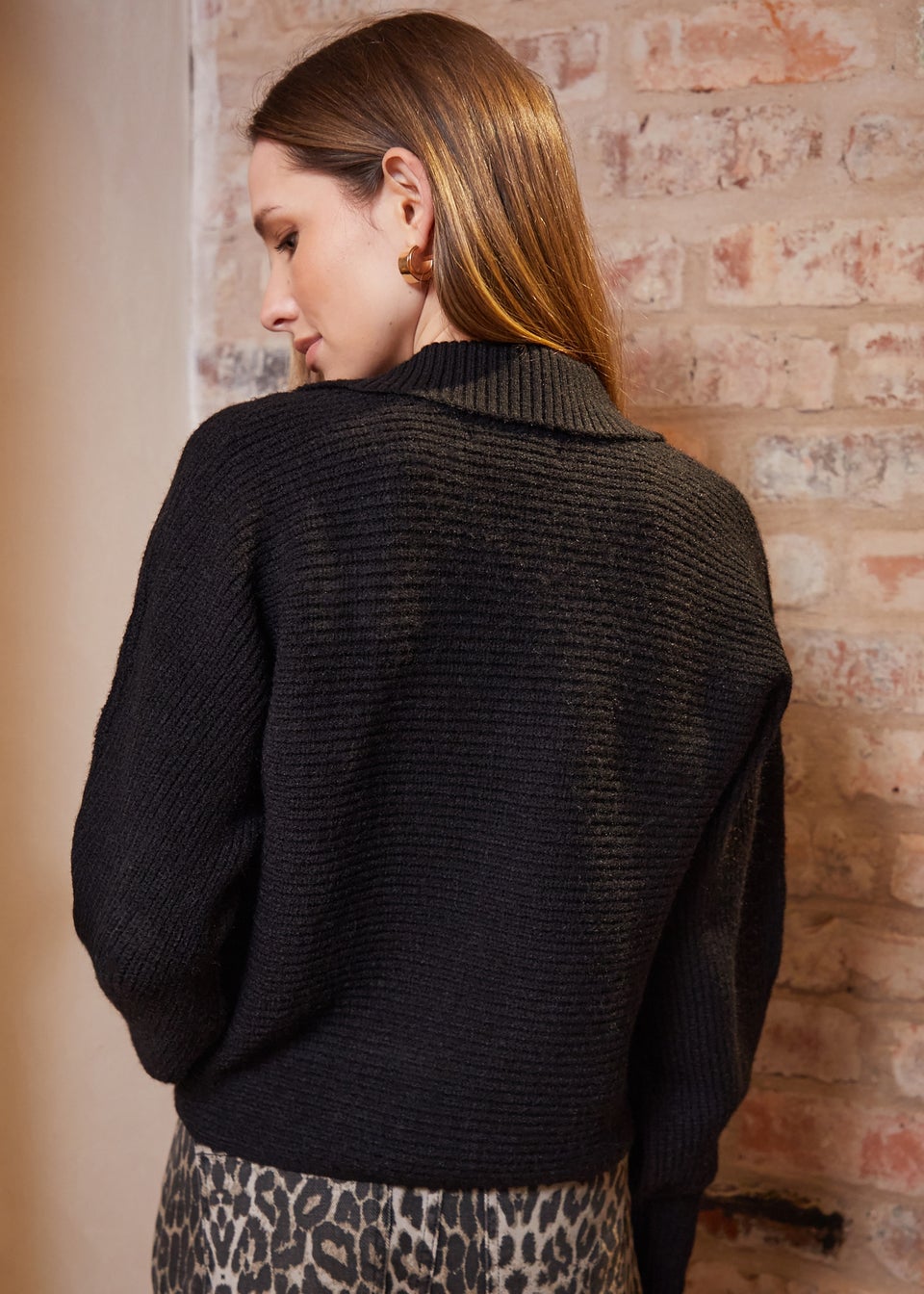 Threadbare Black Trophy Neck Knitted Jumper