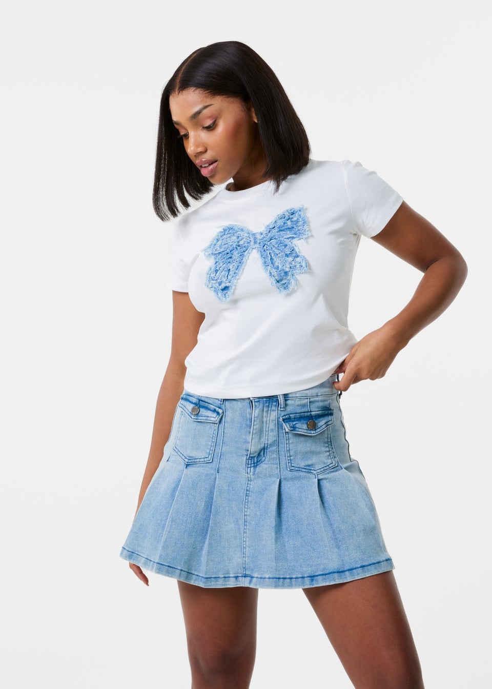 Pink Vanilla Ivory Bow Patchwork T-Shirt