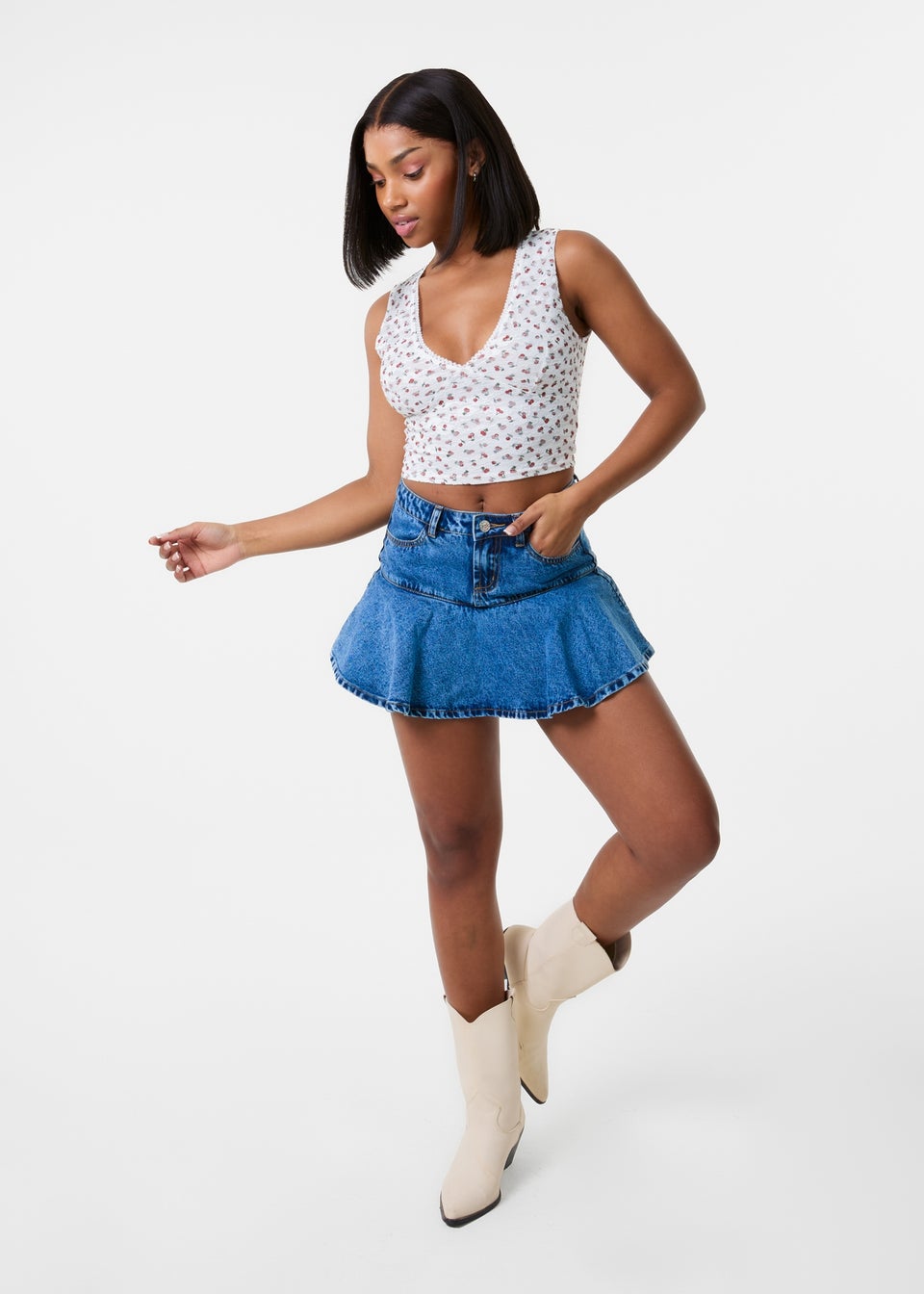 Pink Vanilla Ivory Cherry Lace Crop Top