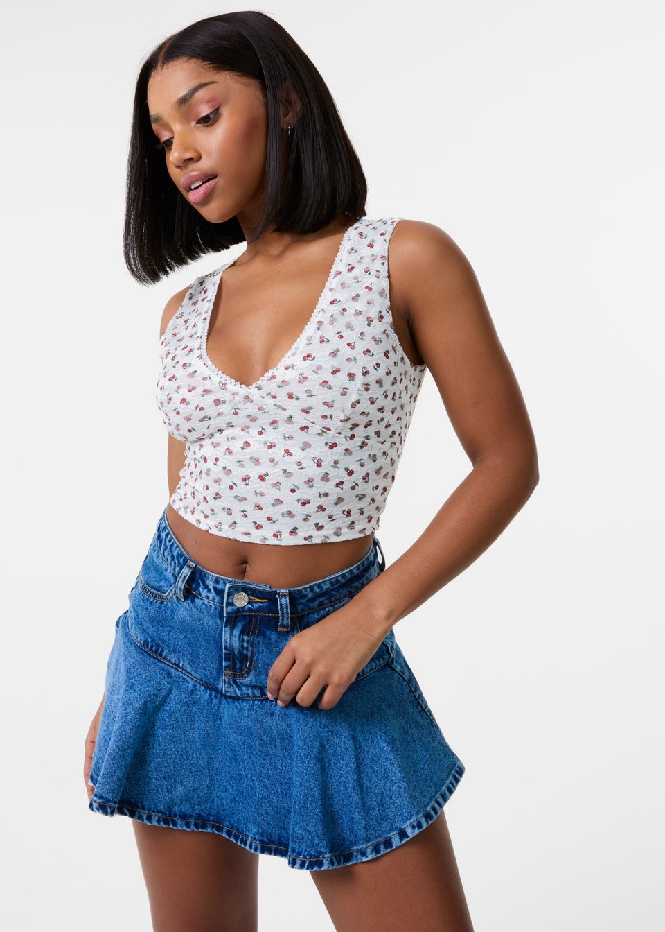 Pink Vanilla Ivory Cherry Lace Crop Top