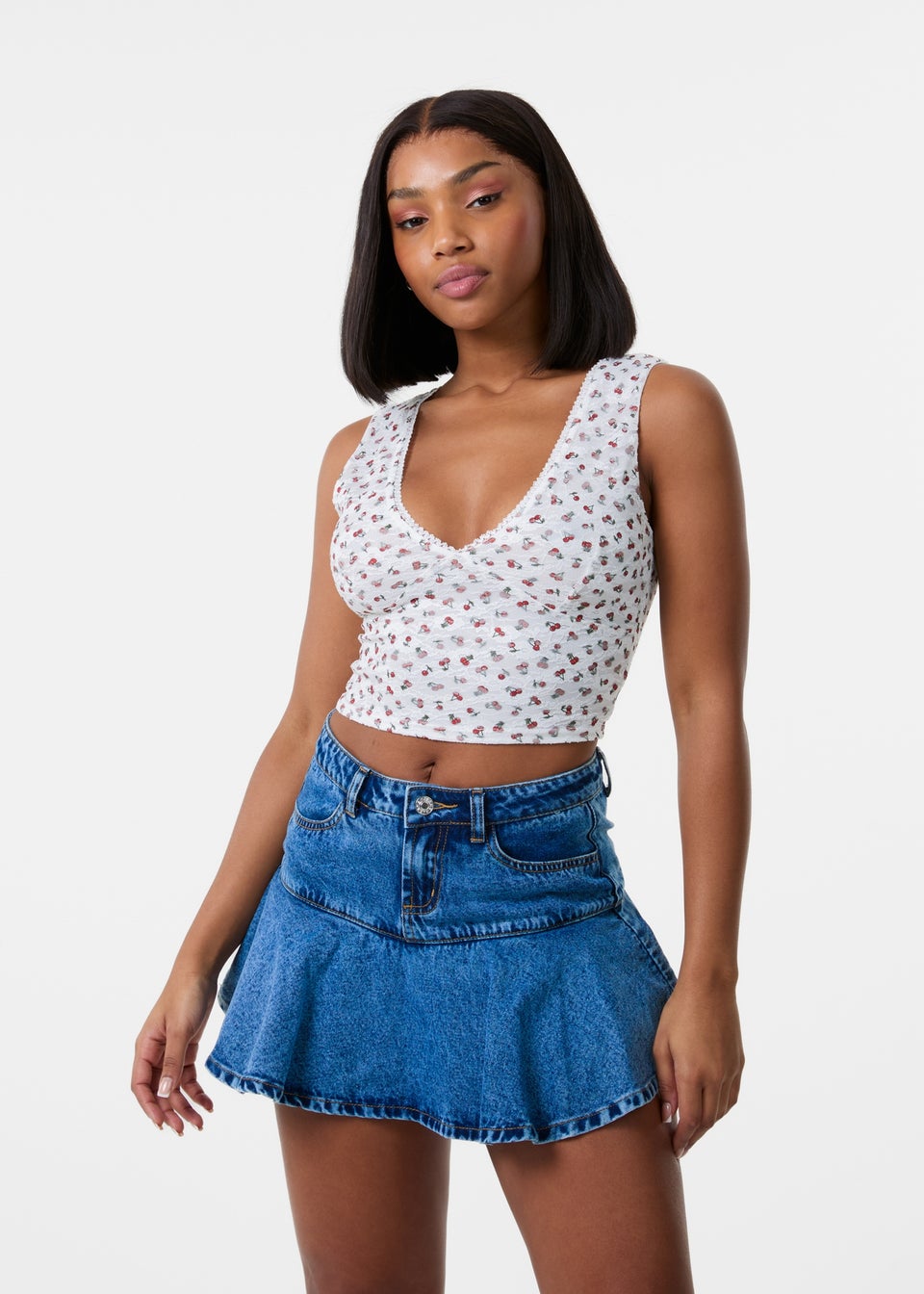 Pink Vanilla Ivory Cherry Lace Crop Top