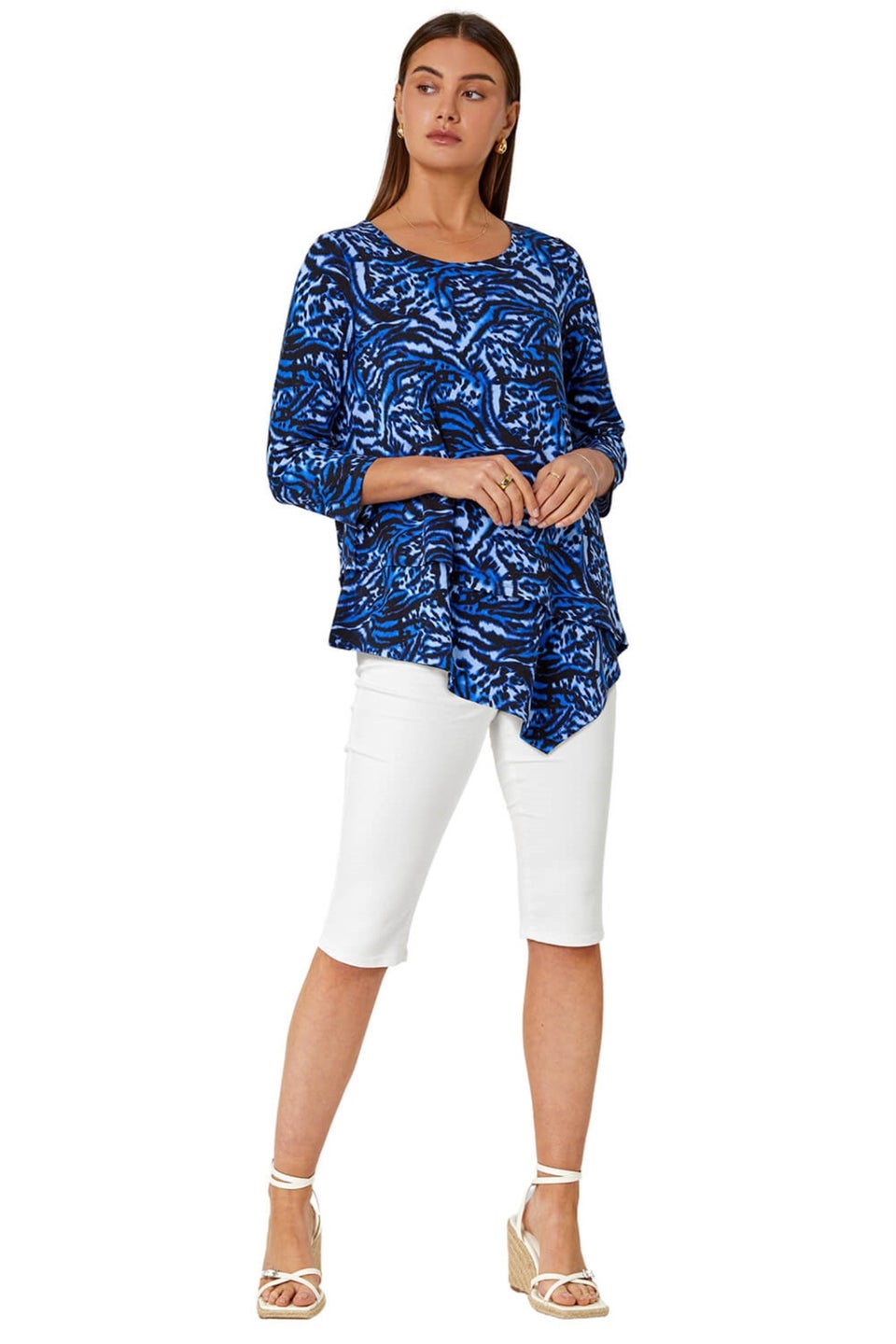 Roman Blue Animal Asymmetric Layer Stretch Top