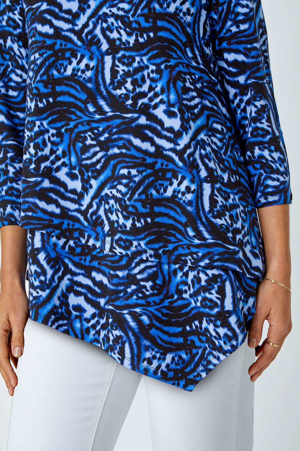 Roman Blue Animal Asymmetric Layer Stretch Top