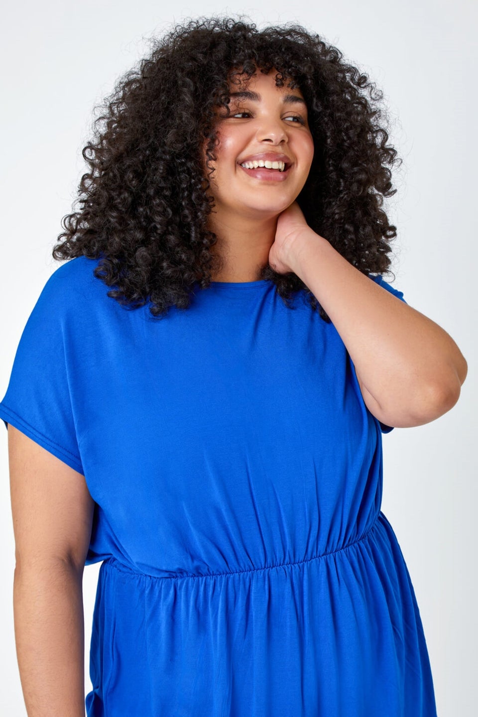 Roman Royal Blue Curve Shirred Waist Tunic Top