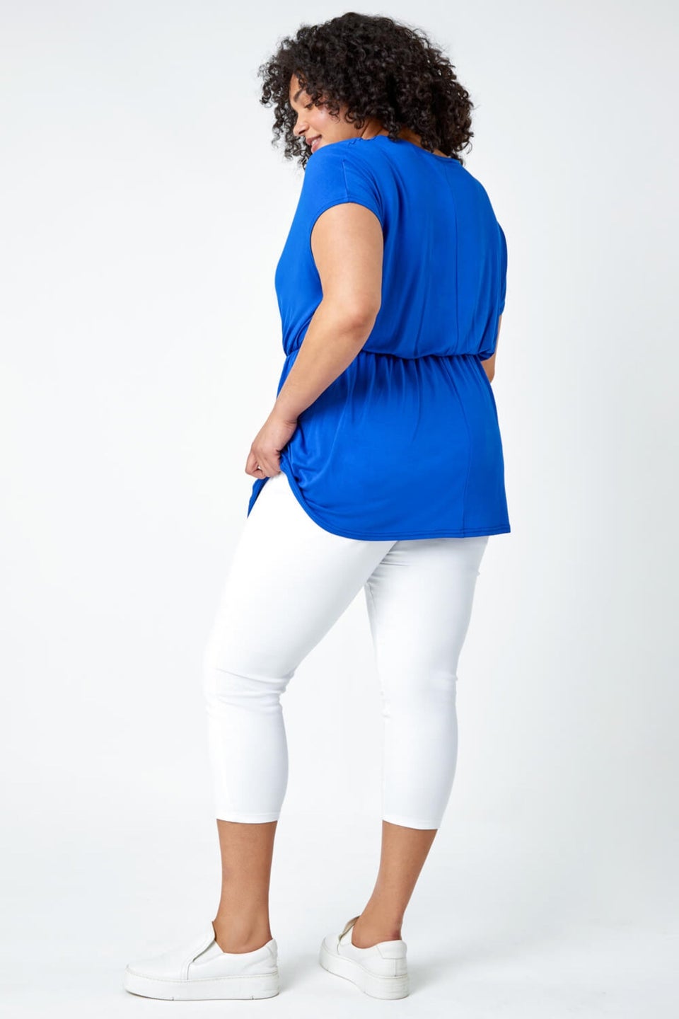 Roman Royal Blue Curve Shirred Waist Tunic Top