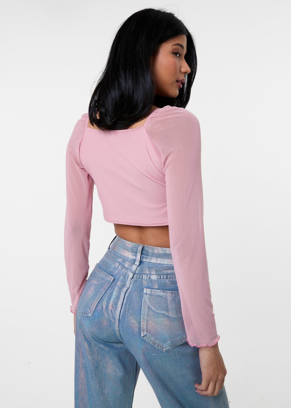 Pink Vanilla Pink Long Sleeve Mesh Butterfly Top