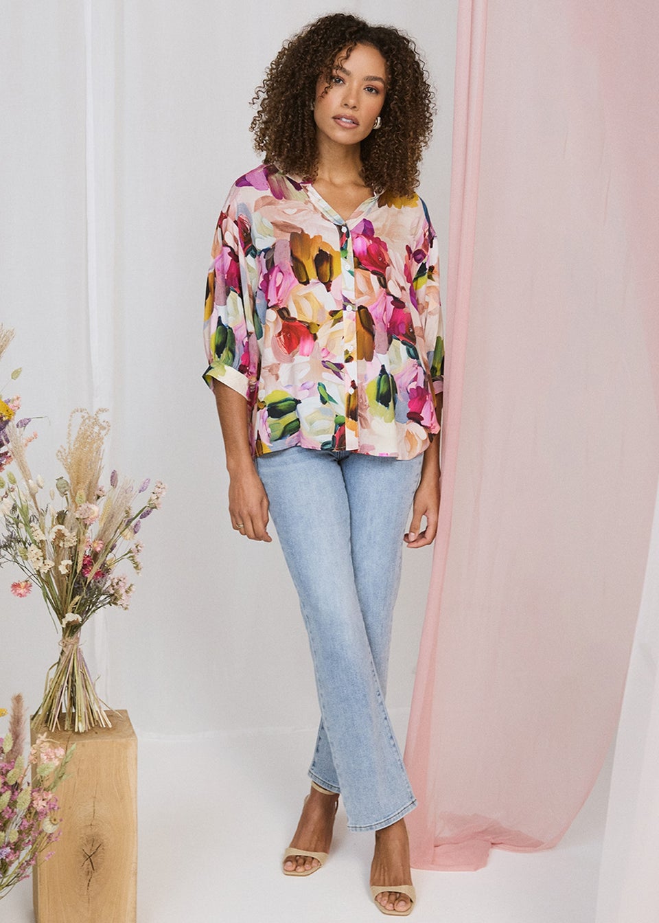 Izabel London Pink Brushstroke Print Shirt