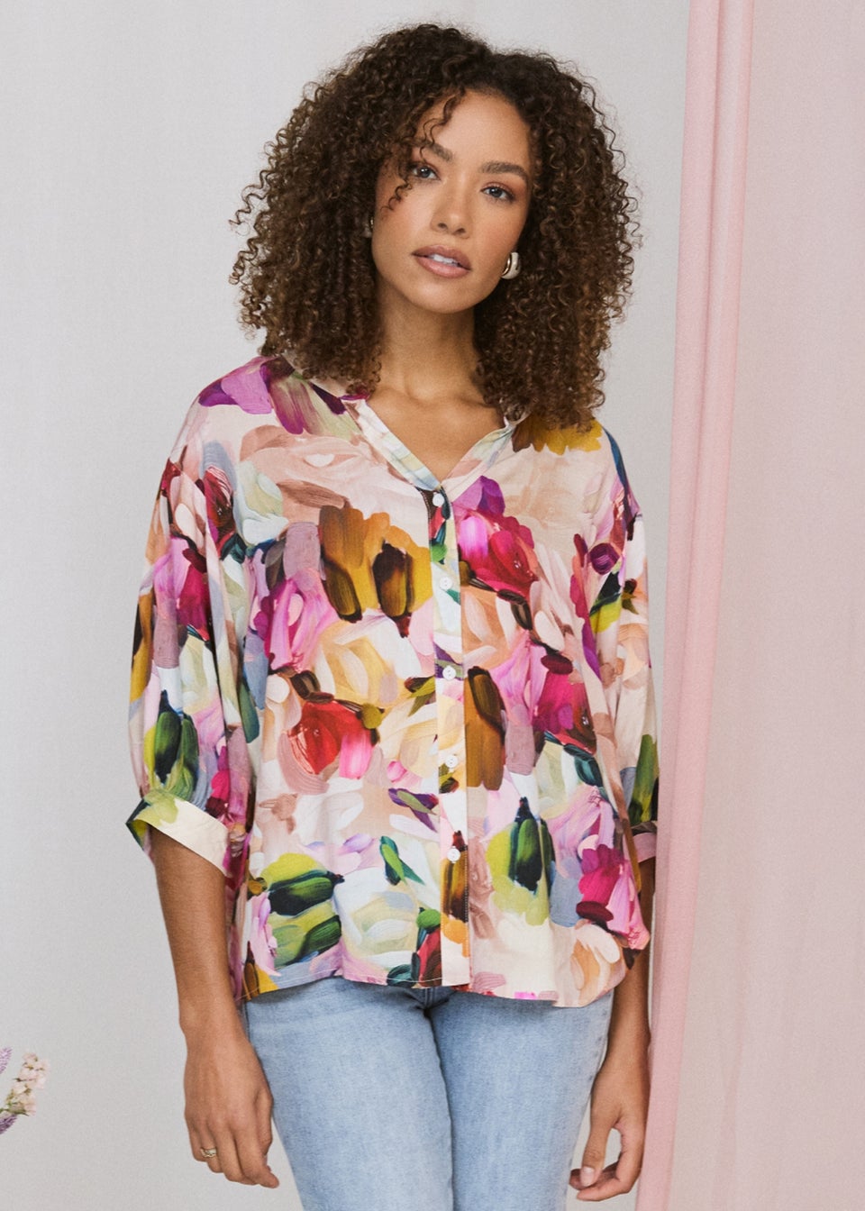 Izabel London Pink Brushstroke Print Shirt