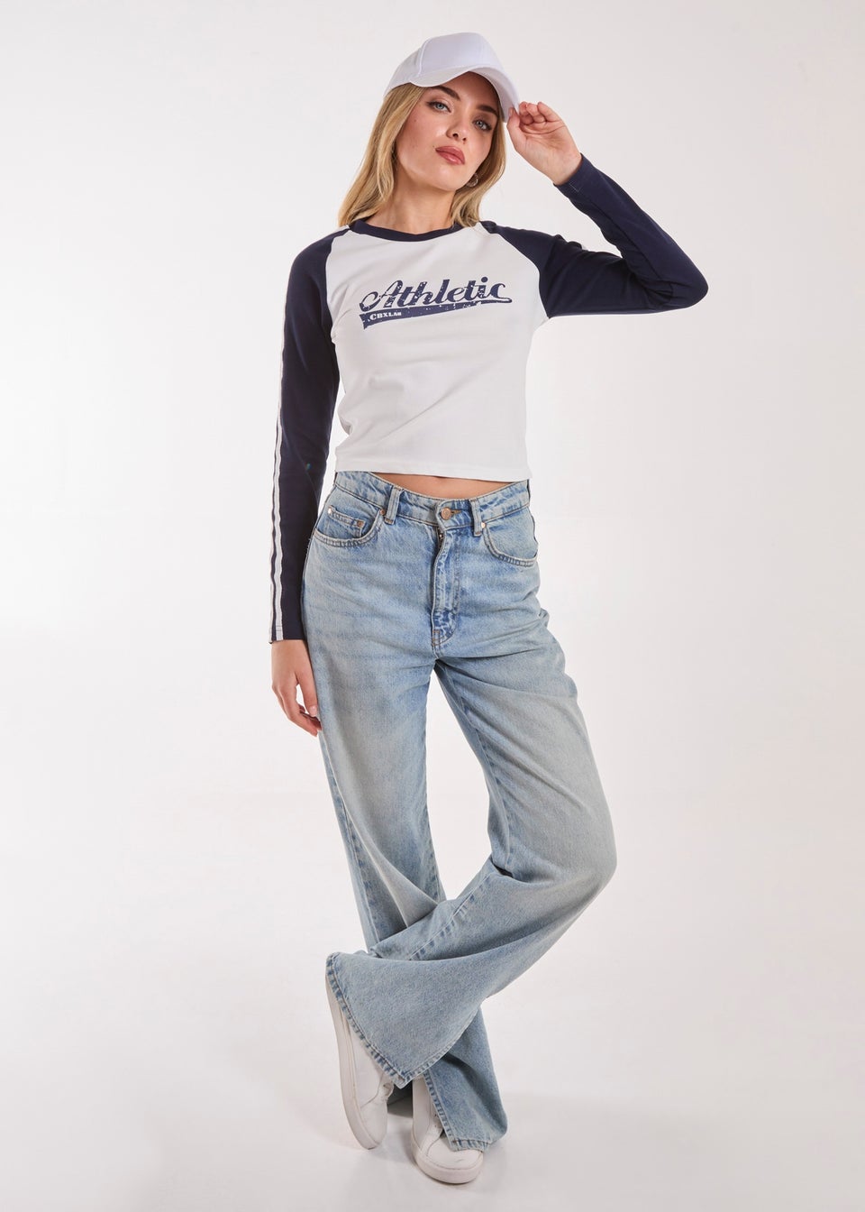 Pink Vanilla Navy Long Sleeve Contrast Crew Top