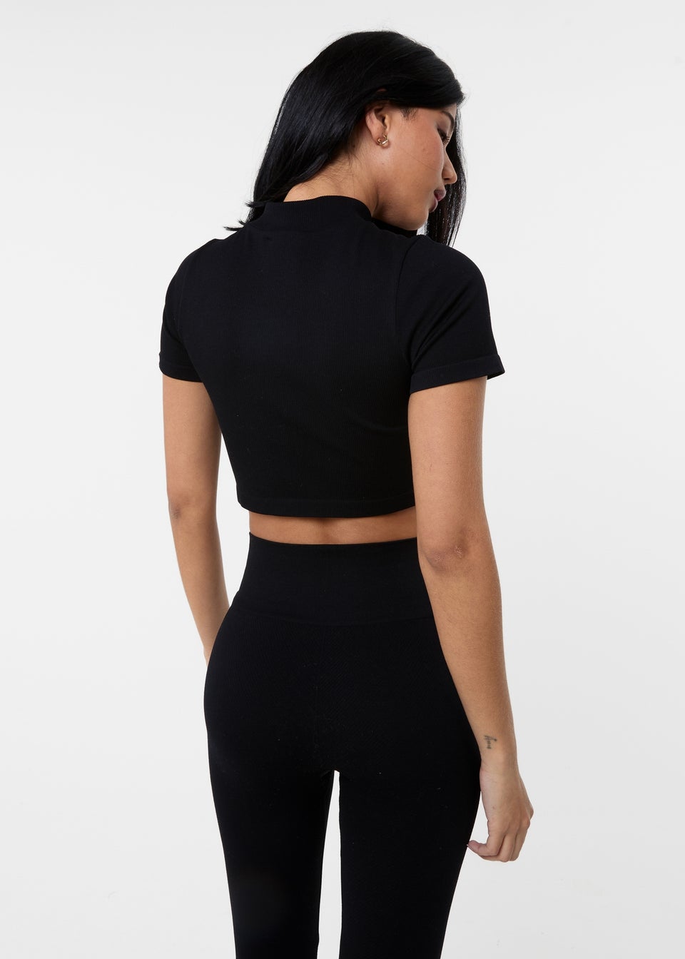 Pink Vanilla Black Double Zip Short Sleeve Rib Top