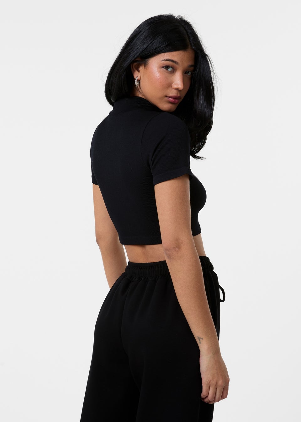 Pink Vanilla Black Double Zip Short Sleeve Rib Top