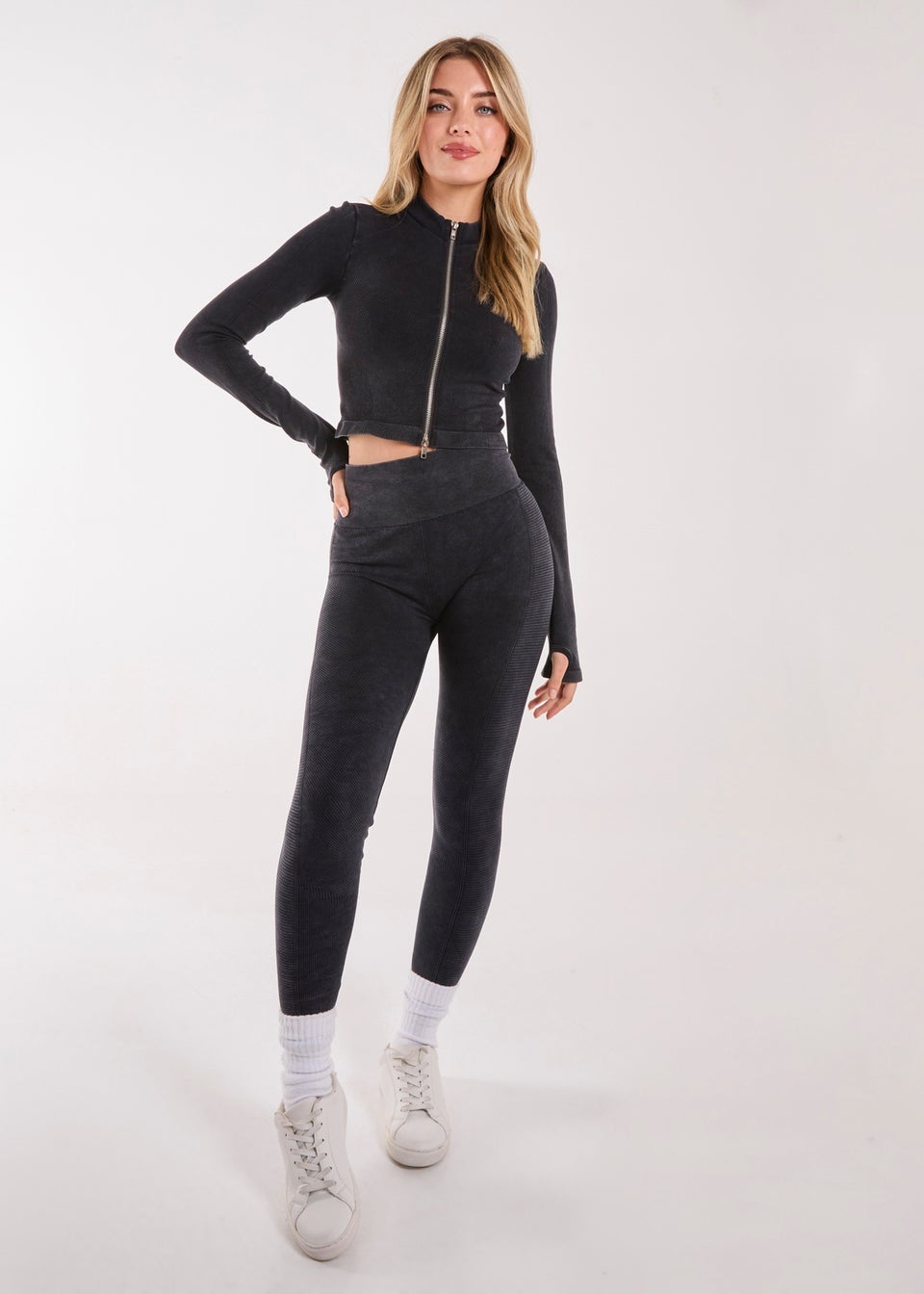 Pink Vanilla Black Active Rib Double  Zip Top