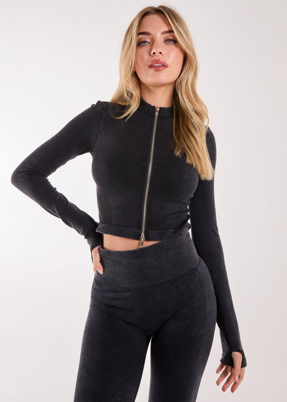 Pink Vanilla Black Active Rib Double  Zip Top