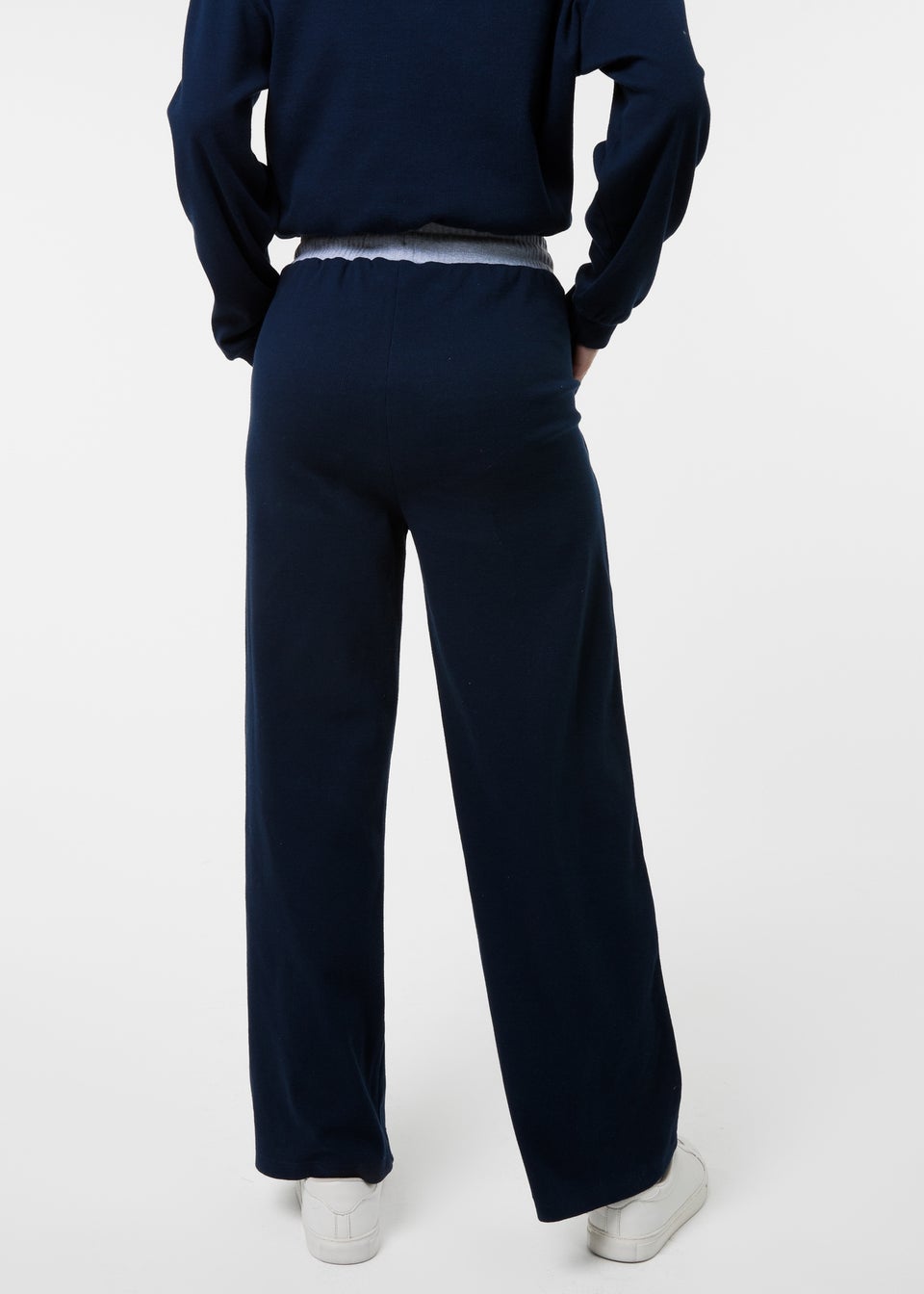 Pink Vanilla Navy Contrast Band Wide Leg Joggers
