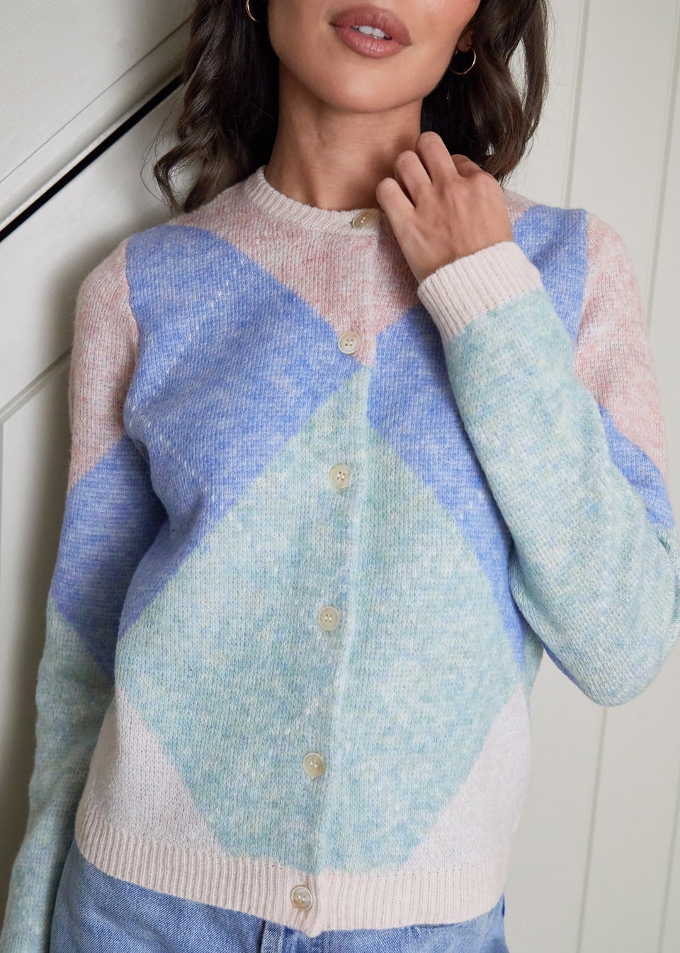 Threadbare Blue Argyle Button Up Knitted Cardigan
