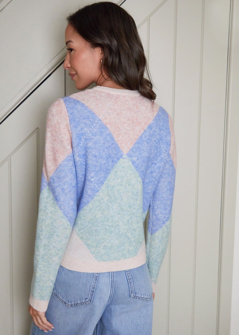 Threadbare Blue Argyle Button Up Knitted Cardigan