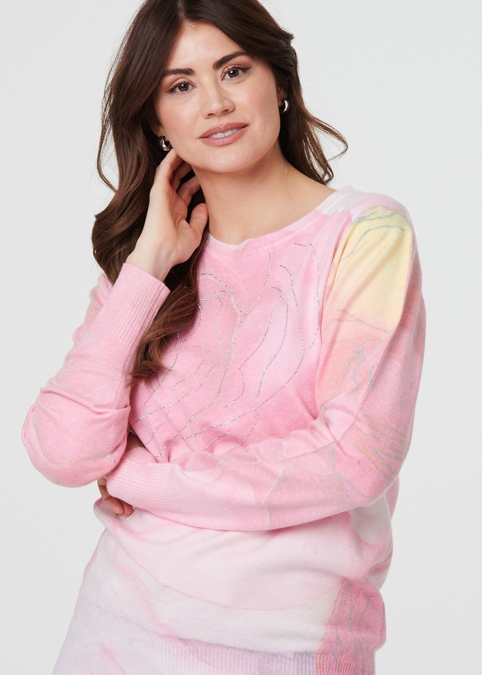 Izabel London Pink Marble Print Metallic Relaxed Jumper