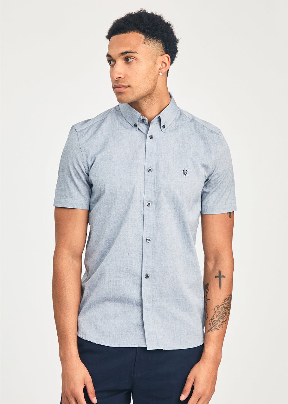 French Connection Navy Cotton Short Sleeve Oxford Shirt