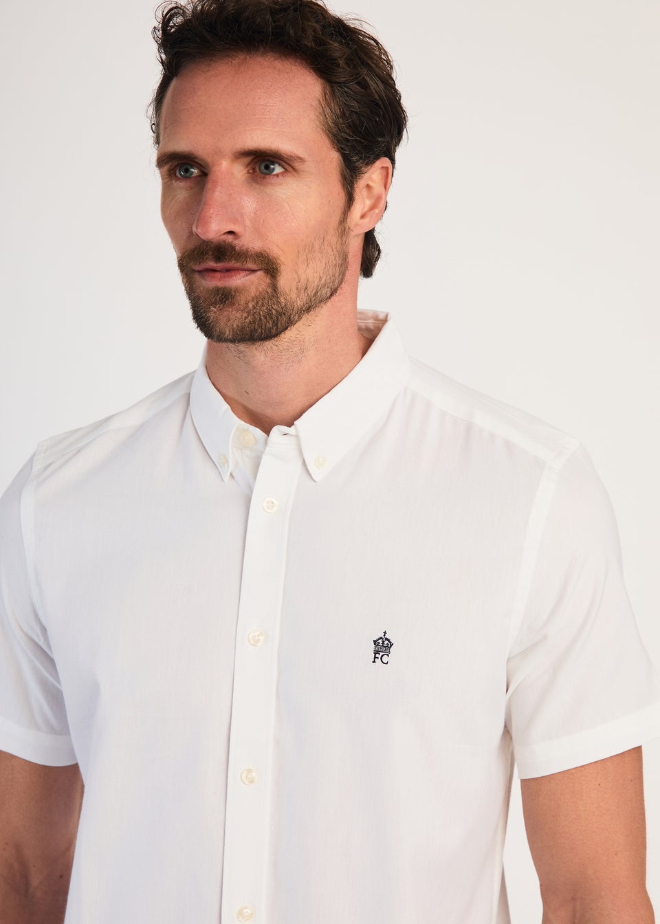 French Connection White Cotton Short Sleeve Oxford Shirt