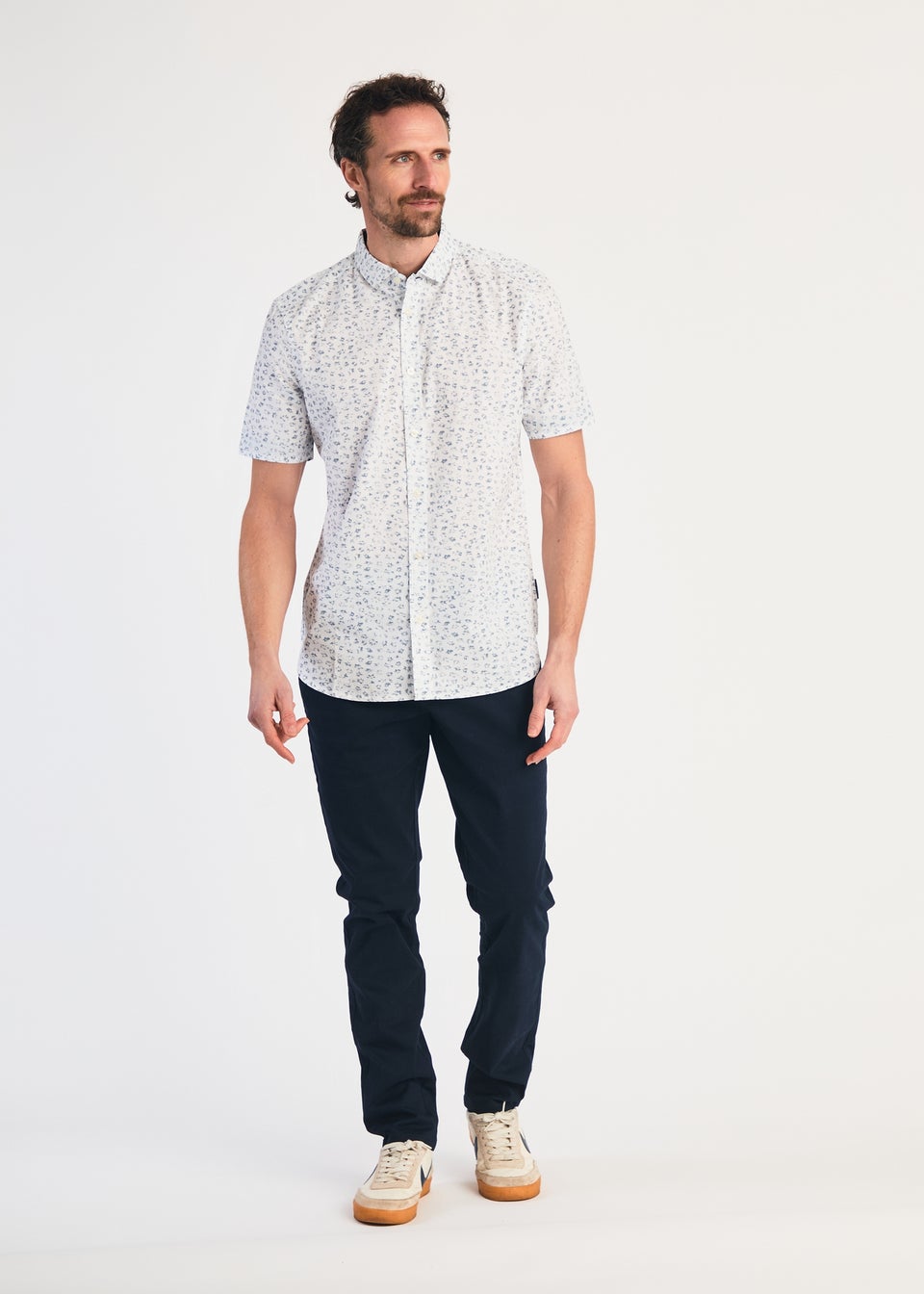 French Connection White Cotton Short Sleeve Floral Shirt