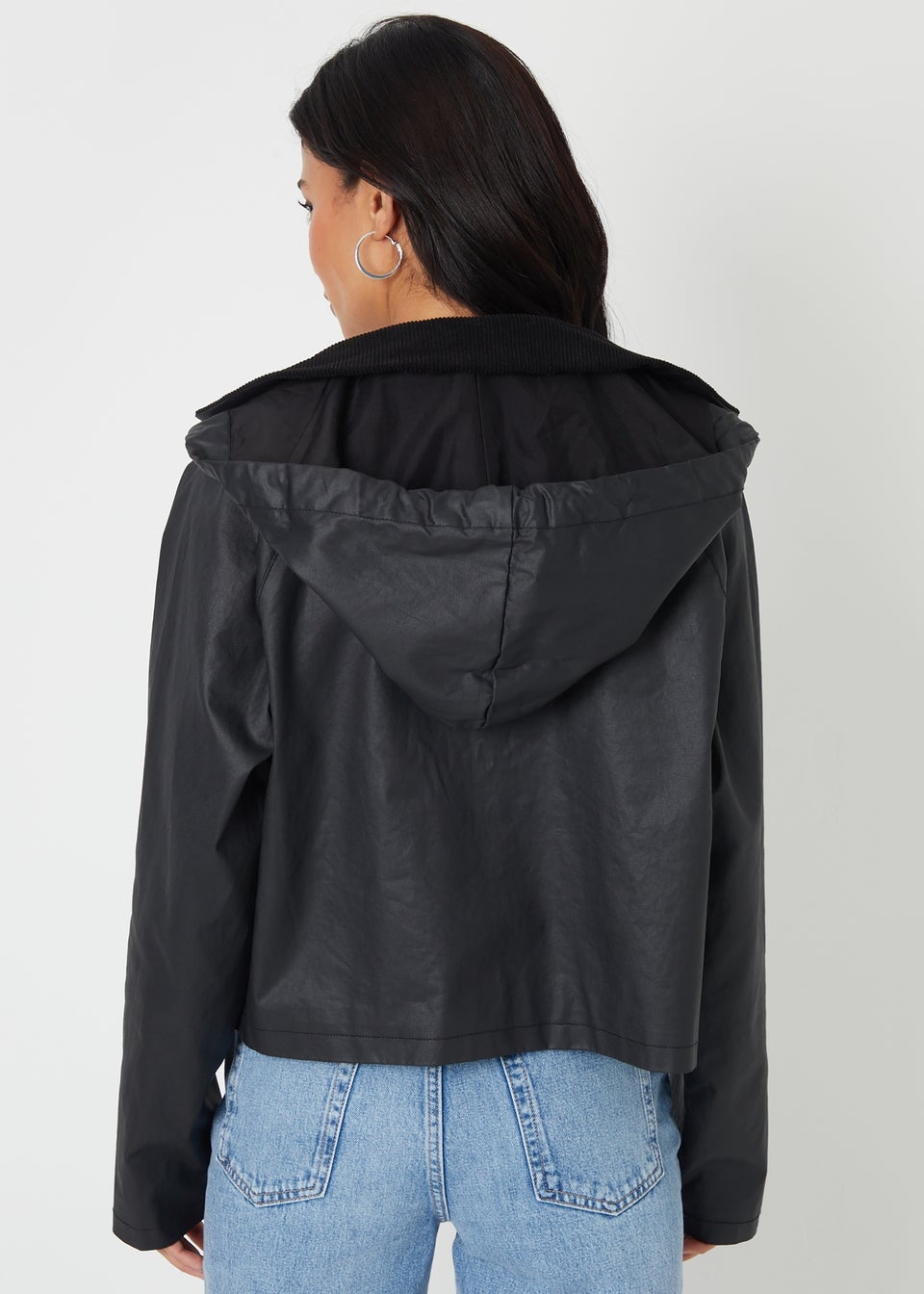 Threadbare Black Waxed Jacket with Concealed Hood