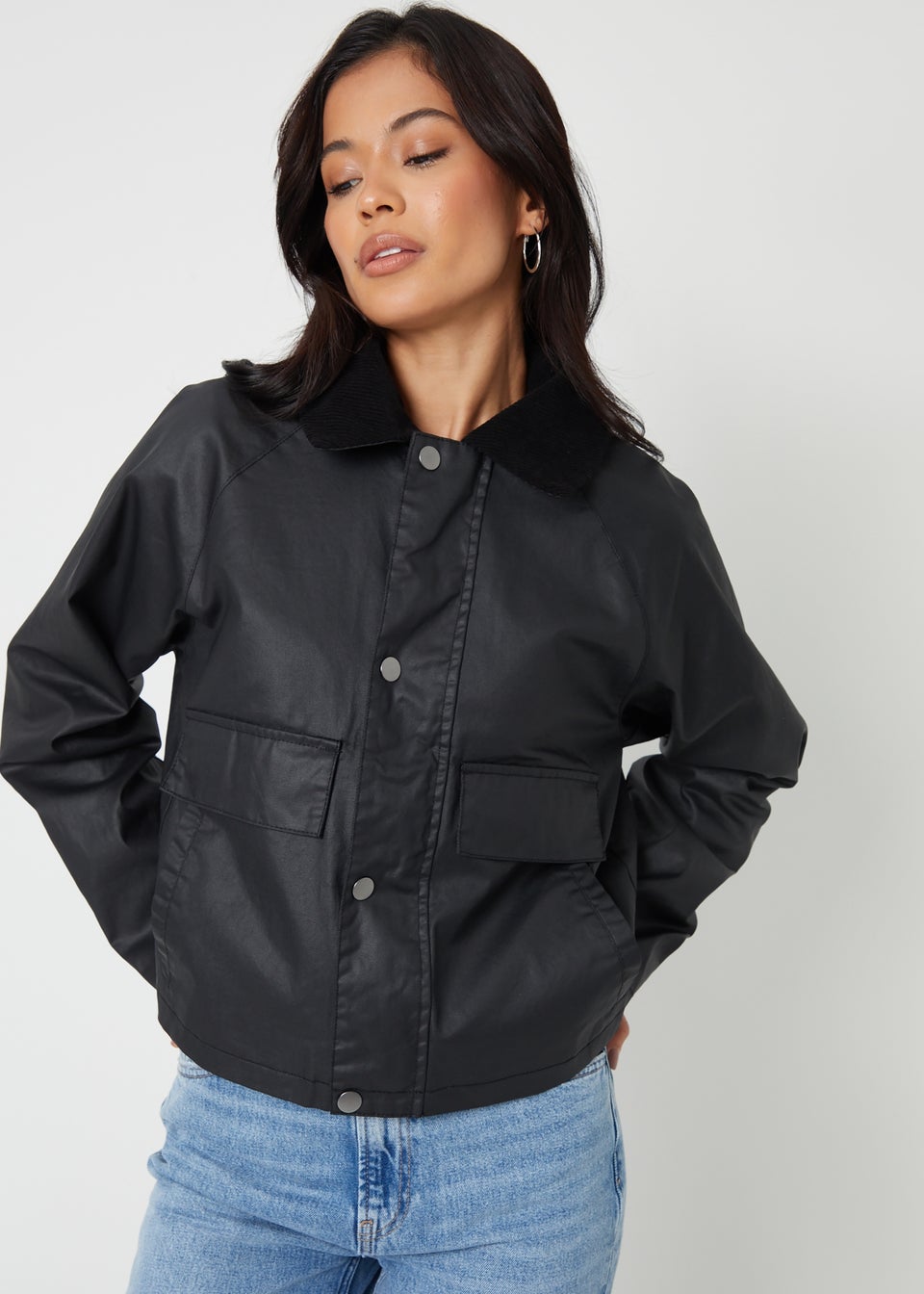 Threadbare Black Waxed Jacket with Concealed Hood