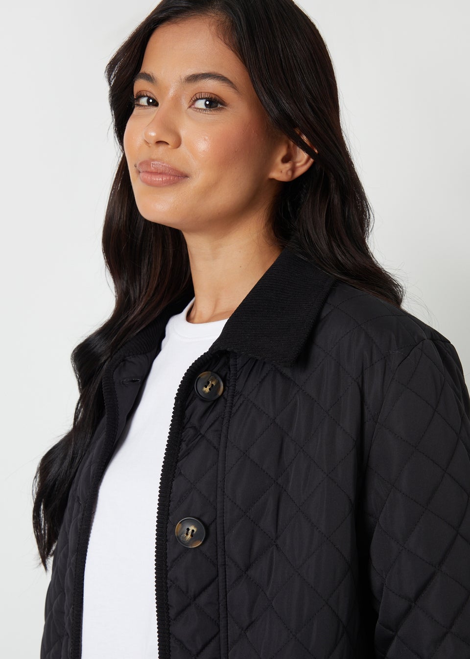 Threadbare Black Cord Collar Diamond Quilted Jacket