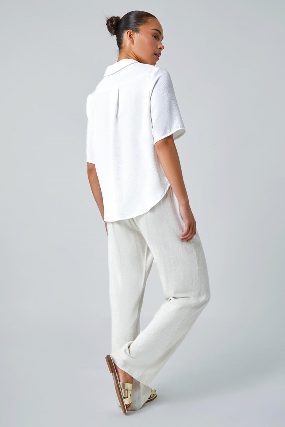 Roman White  Petite Button Up Pocket Shirt