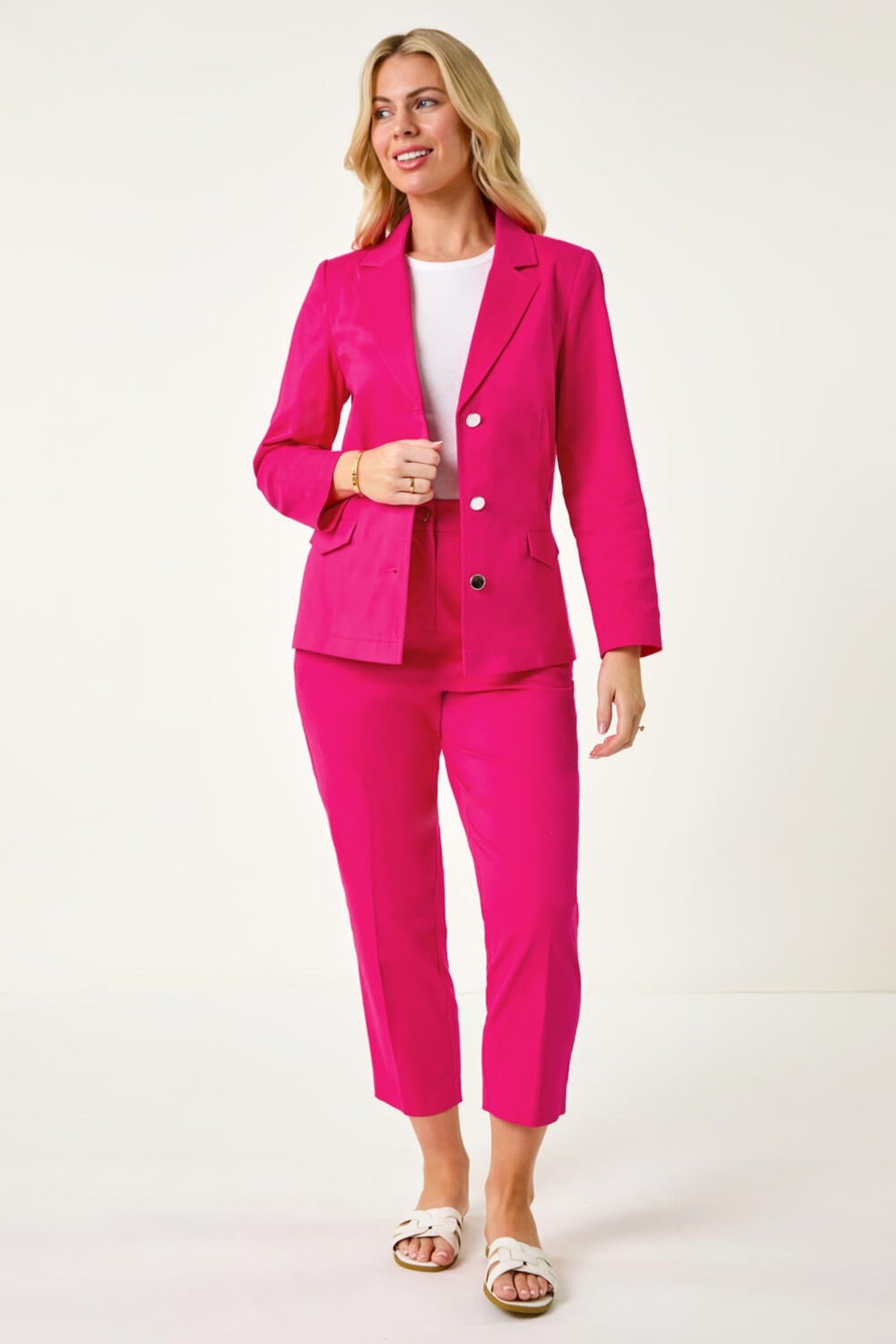Roman Pink Petite Cotton Ankle Grazer Tapered Trousers