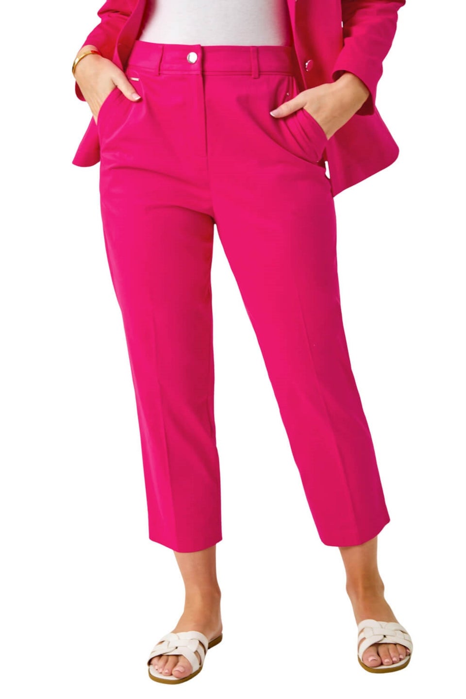 Roman Pink Petite Cotton Ankle Grazer Tapered Trousers