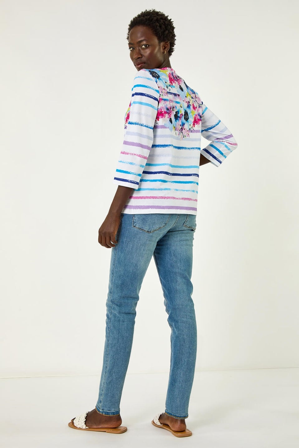 Roman Blue Floral Stripe Hotfix Top