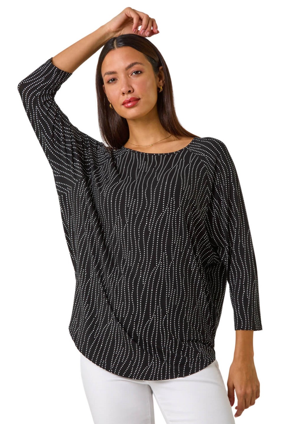 Roman Black Swirl Spot Print Stretch Top