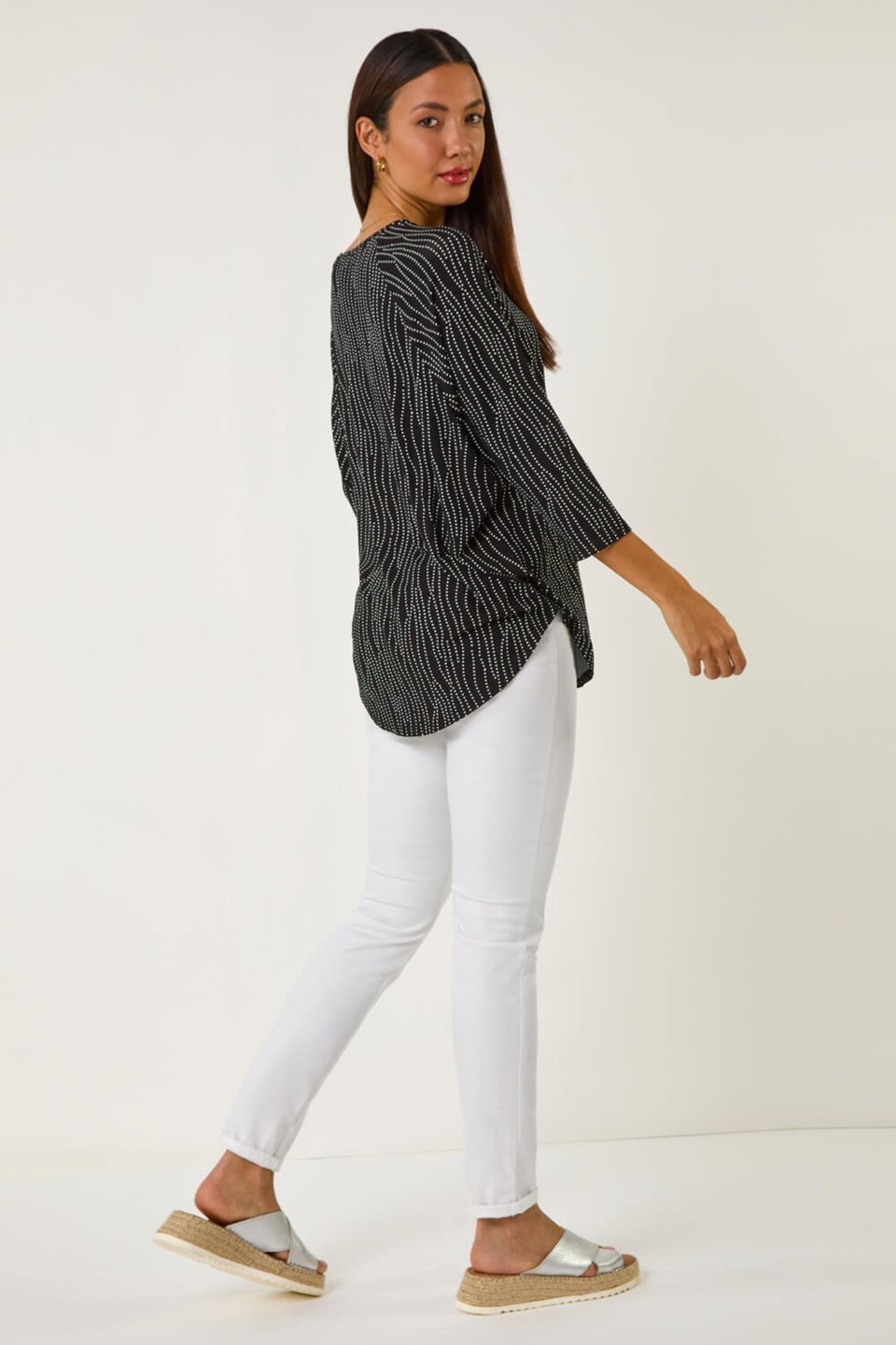 Roman Black Swirl Spot Print Stretch Top