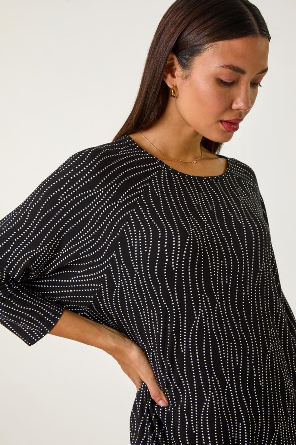 Roman Black Swirl Spot Print Stretch Top