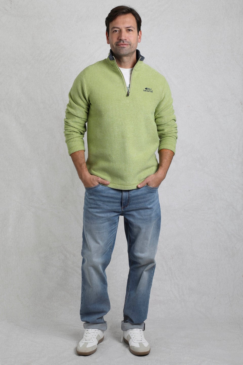Weird Fish Soft Green Newark 1/4 Zip Grid Fleece