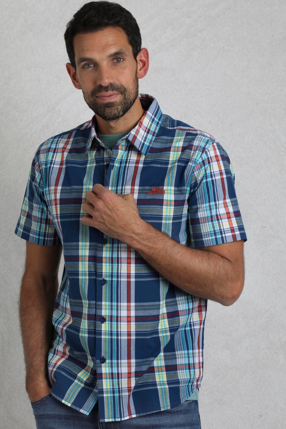 Weird Fish Dark Blue Judd Short Sleeve Check Shirt