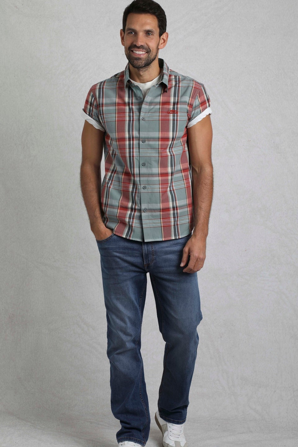 Weird Fish Teal Blue Judd Short Sleeve Check Shirt