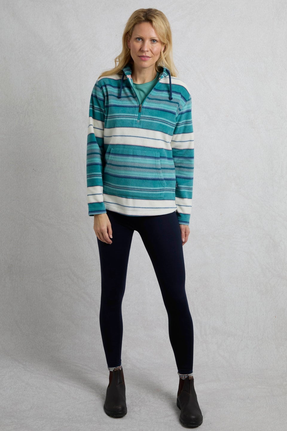 Weird Fish Blue Lana 1/4 Zip Stripe Microfleece Hoodie