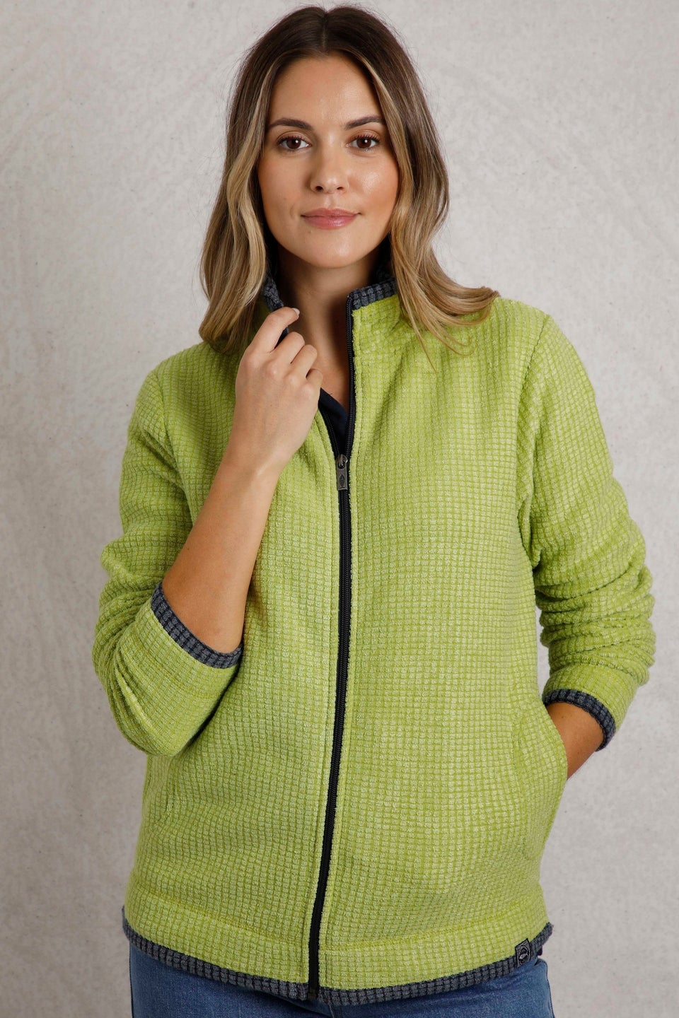 Weird Fish Soft Green Ariana Full Zip Grid Fleece