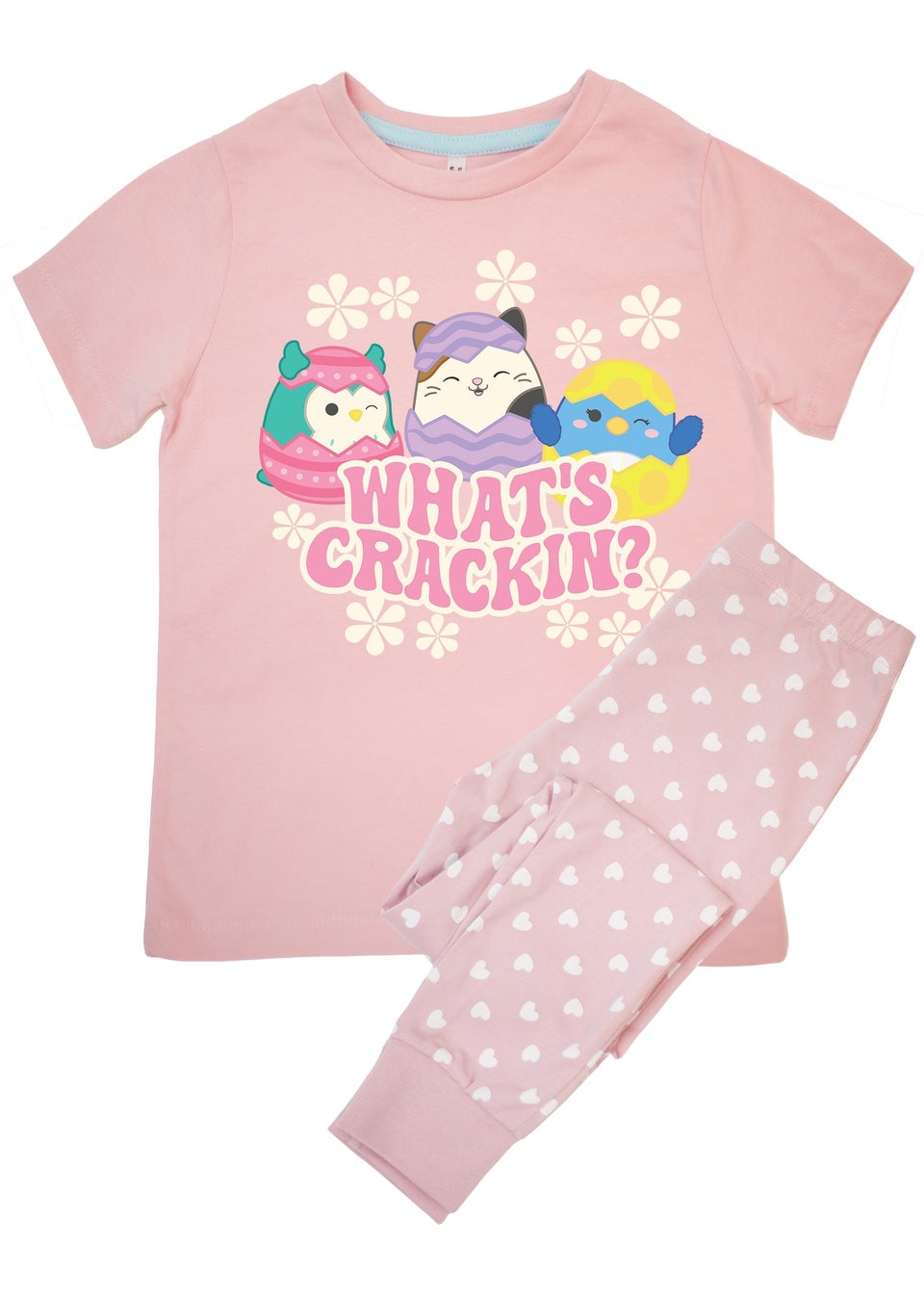 Squishmallows What's Crackin Girls Pink/Hearts Pyjamas (5-8 Years)