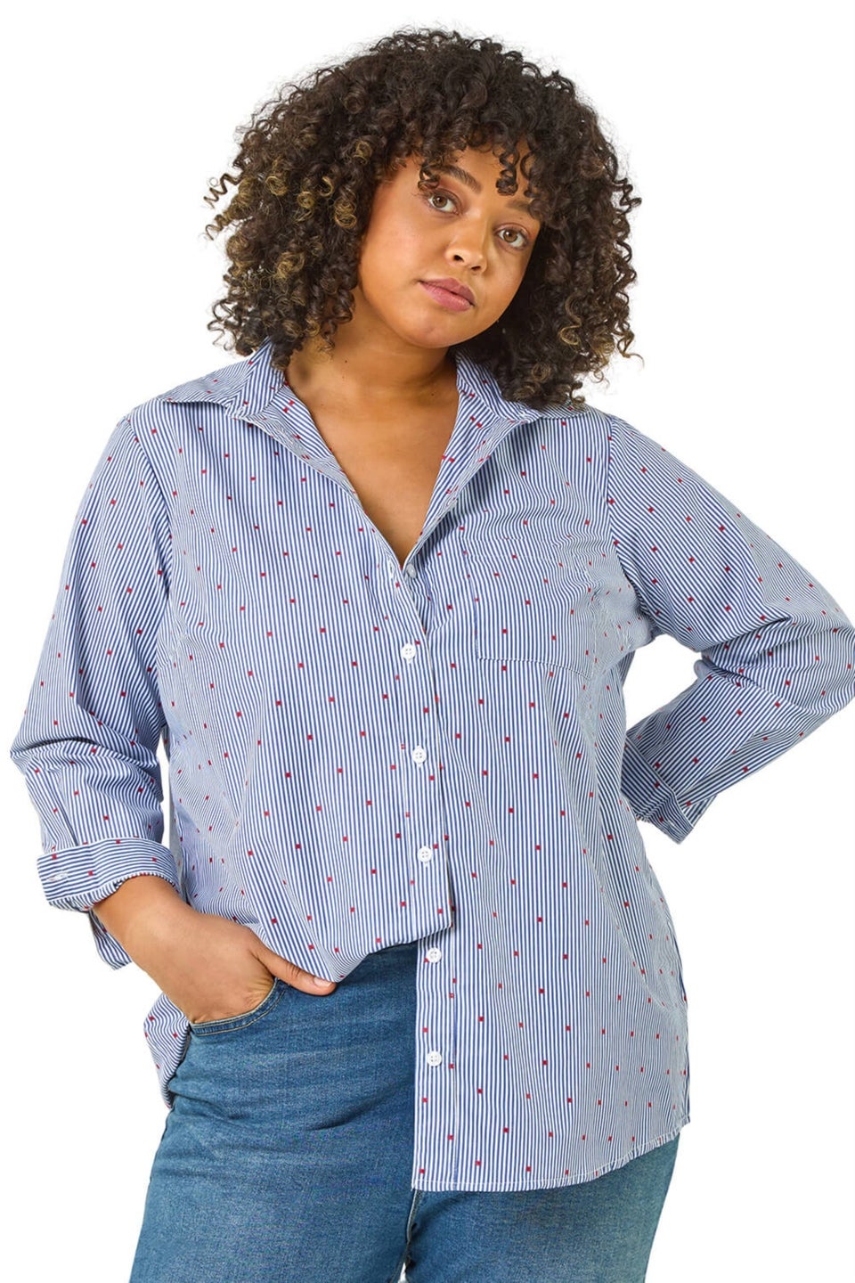 Roman Blue Curve Dobby Spot Stripe Shirt